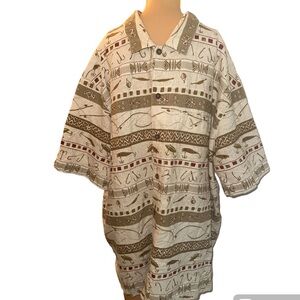 Woolrich Mens Button Down Fishing Themed Short Sleeve Shirt,‎ Size 2XL